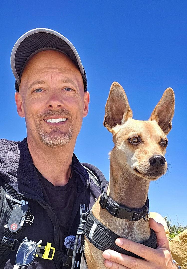 Zero Dean and his dog Koti on a trail (2024)